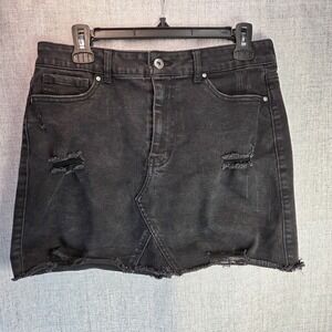 Wax Womens Denim Skirt Large Black Mini Cut Off Distressed Grunge Goth Rock